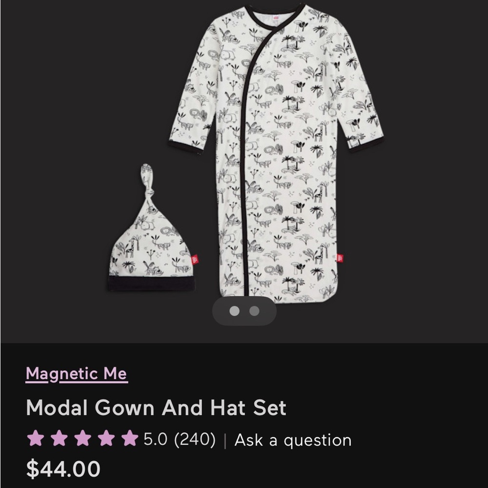 Magnetic Me Modal Gown and Hat Set, Black and White Animal Safari, Sz 0-3 months